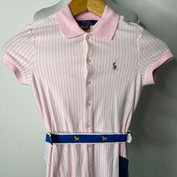 POLO Ralph Lauren Kid's Pink Belted Button Down Short Sleeve Shirt Dress Medium - Picture 2 of 9